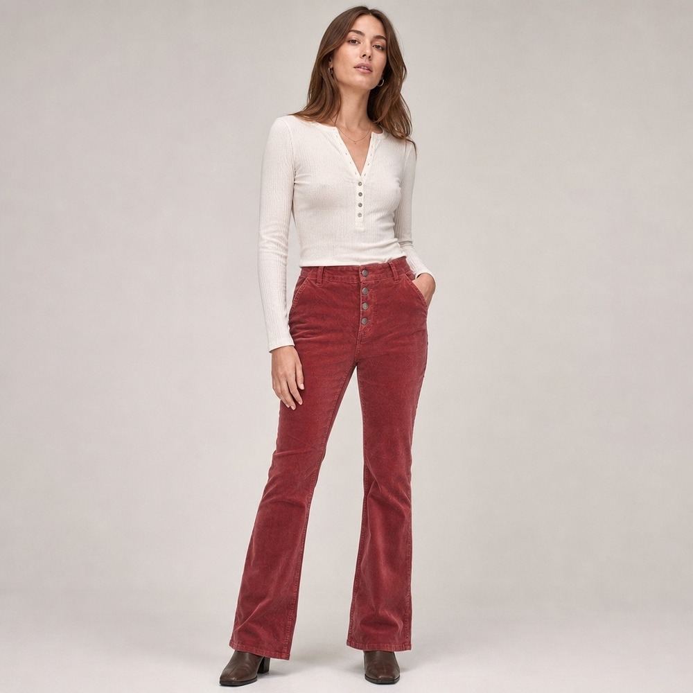 American Eagle Women's Corduroy Pants Size 16 Tall Burgundy Super Hi-Rise Flare